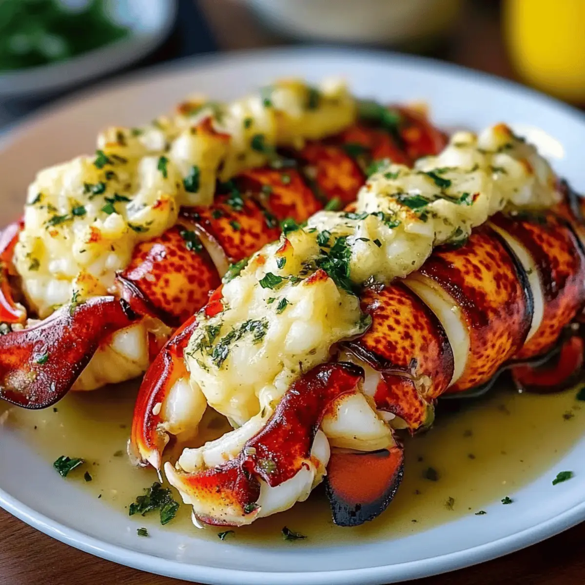 Baked Lobster Tails with Garlic Herb Butter Sauce and Mashed Potatoes