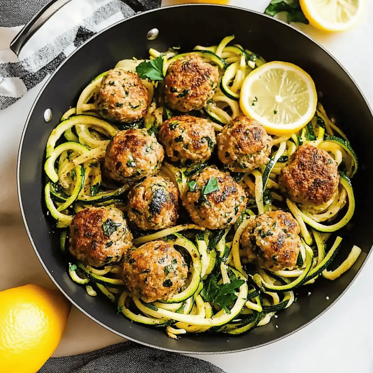 Garlic Butter Turkey Meatballs with Lemon Zucchini Noodles